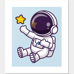 Cute Astronaut Sitting With Star Cartoon Posters and Art